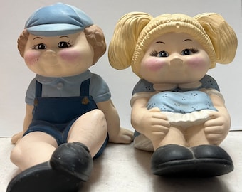 Figura coleccionable vintage de cerámica de los años 80 Cabbage Patch Boy & Gi