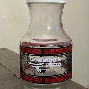 Vintage 1970s Collectible Coca-Cola Godfathers Pizza Carafe With Lid