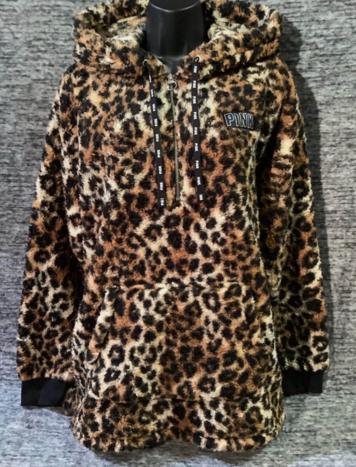 Victoria's Secret PINK Leopard Sherpa Half Zip Hoodie Pullover