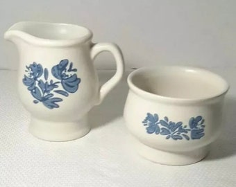 Vintage Pfaltzgraff Blue Yorktown Sugar & Creamer