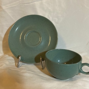 Pebbleford Teal Colored Cup & Saucer - Mid Century Mod - Taylor Smith Taylor