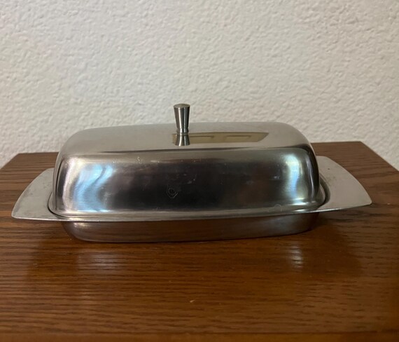Vintage MCM Stainless Steel Butter Dish With Glass Insert Etsy