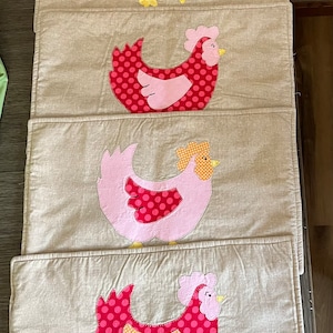 Vintage Collectible Pieced Primitive Design Table Chicken Placemats - Four (4)  12” By 20”