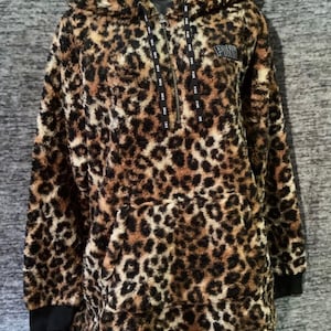 Victoria’s Secret PINK Leopard Sherpa Half Zip Hoodie Pullover Super Soft Small