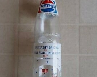 Vintage 1977 Iowa State vs Iowa Hawkeyes Football Game Commemorative Pepsi Bottle