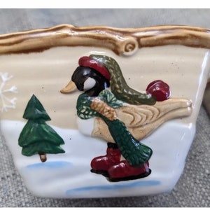 Collectible St Nicholas 4” Square Heartland Oatmeal /Dip/Dessert Bowl Raccoon Duck 3-D Wilderness Retired Pattern