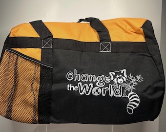 Vintage Girl Scout Duffel Bag Gym Tote Bag & Orange Racoon “Change The World”
