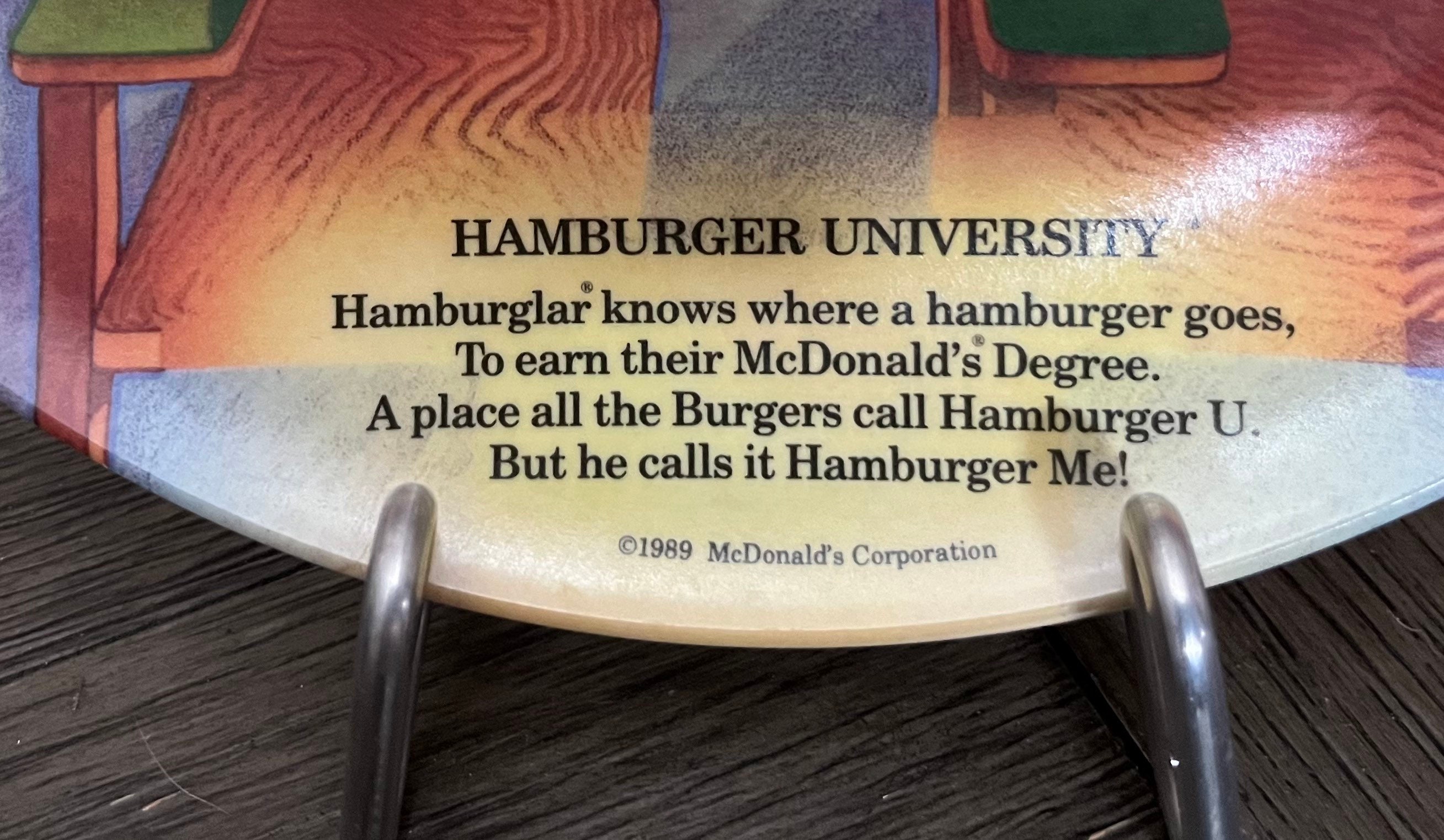 Vintage 1989 Collectible Mcdonalds Melamine Hamburger University