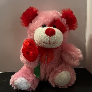 Collectible Valentines Pink & Red Goffa Bear Holding A Rose