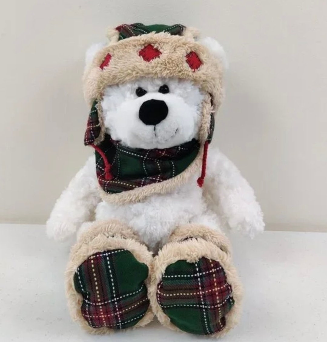 Collectible Hugfun Intl 17 Plush White Bear With Plaid Hat Etsy