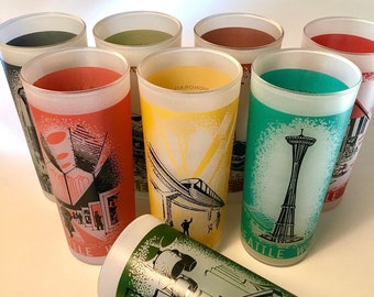 Vintage RARE Highly & Collectible Set Of 8 Seattle Worlds Fair Century 21 Exposition Souvenir Glasses