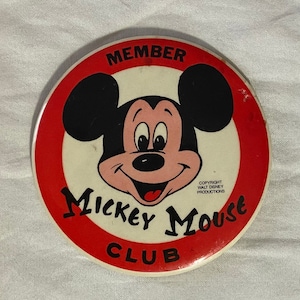 Vintage Mickey Mouse Membership Large 3.5” Button Pin - Walt Disney Productions