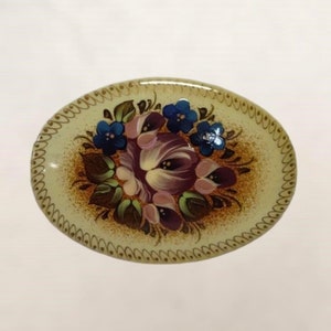 Broche/alfiler ruso firmado lacado pintado a mano vintage