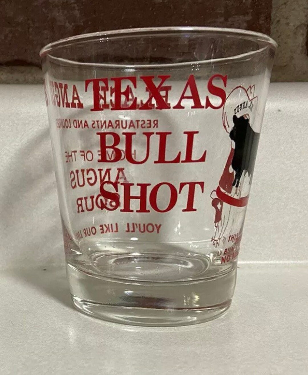 Vintage Texas Bull Shot Oversized Shot Glass Black Angus Restaurant 5