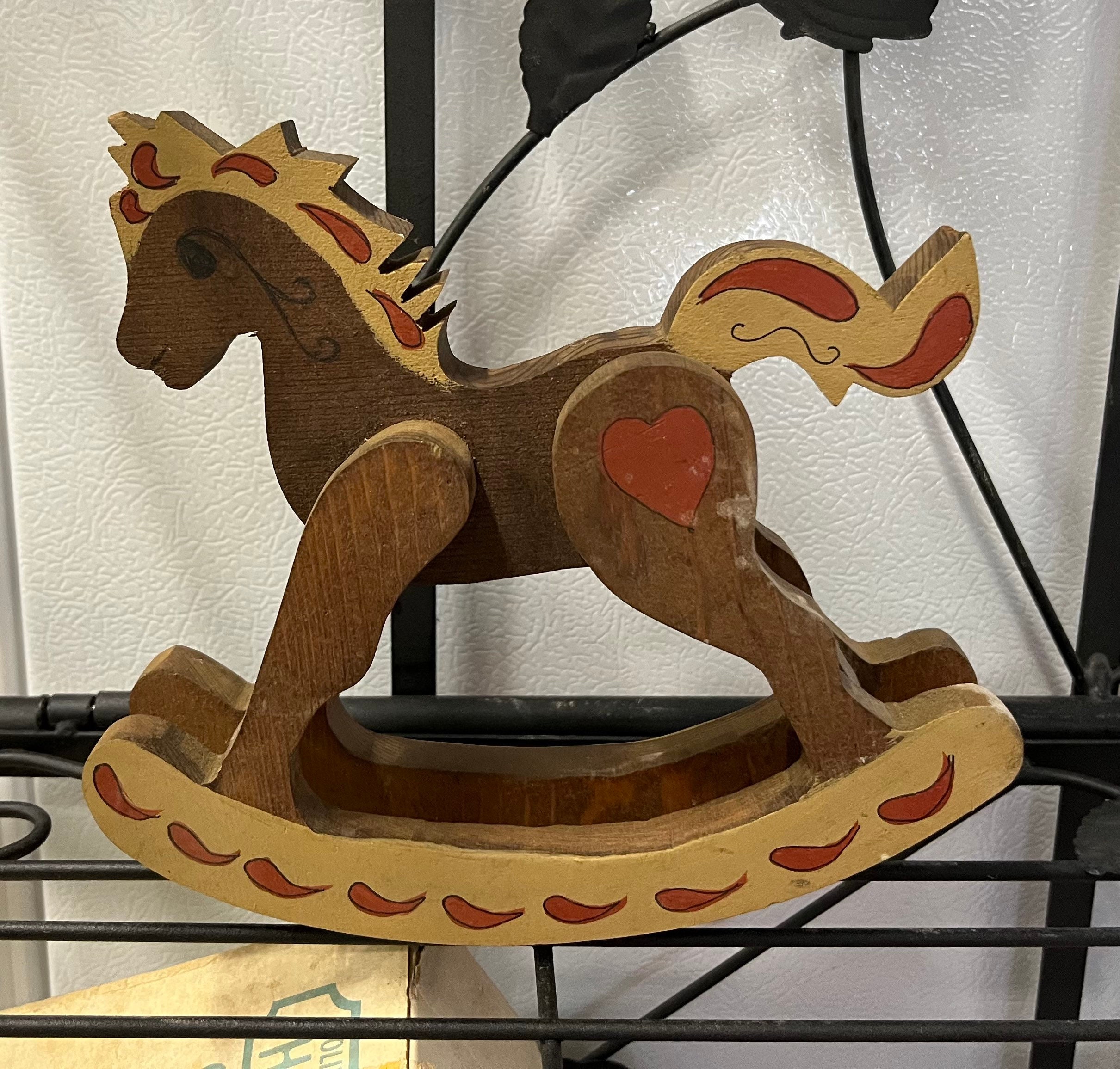 Vintage Collectible Wooden Rocking Horse Decor With Heart Etsy