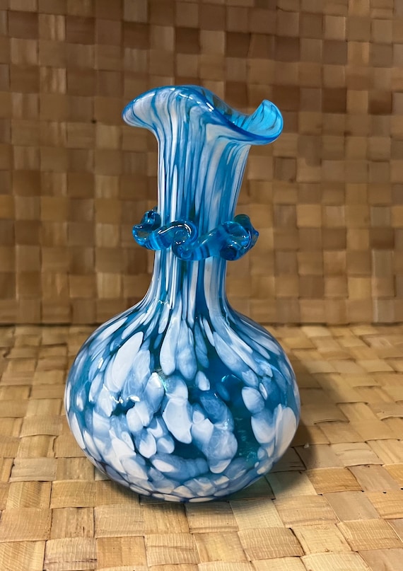 ヴィンテージ コレクター向け ブルー パターン フラワーベース アート