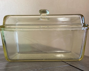 Vintage Westinghouse Yellow Amber Glass Covered Refrigerator Covered Dish