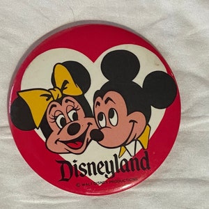 Vintage Mickey Mouse & Minnie Large 3.5” Button Pin - Walt Disney Productions