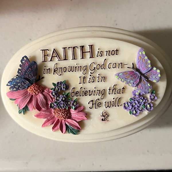 Vintage Kathy Ann Resin Keepsake Box - Butterflies, Flowers & Faith