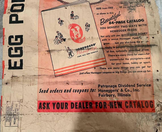 Vintage 1950-1960s Large 50 Pound Feed Sack - Honeggers & Co