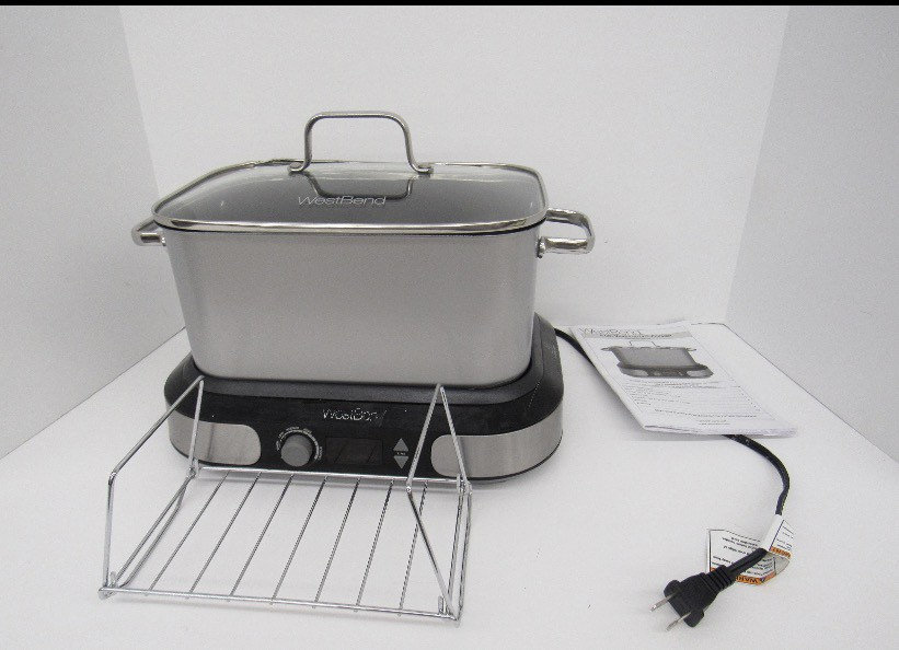 West Bend Slow Cooker Griddle 6qt White With Domed Glass Slow