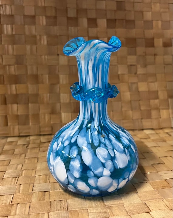 ヴィンテージ　フラワーベース　ガラス　アート　硝子　オブジェ　観葉植物 ヴィンテージ コレクター向け ブルー パターン フラワーベース