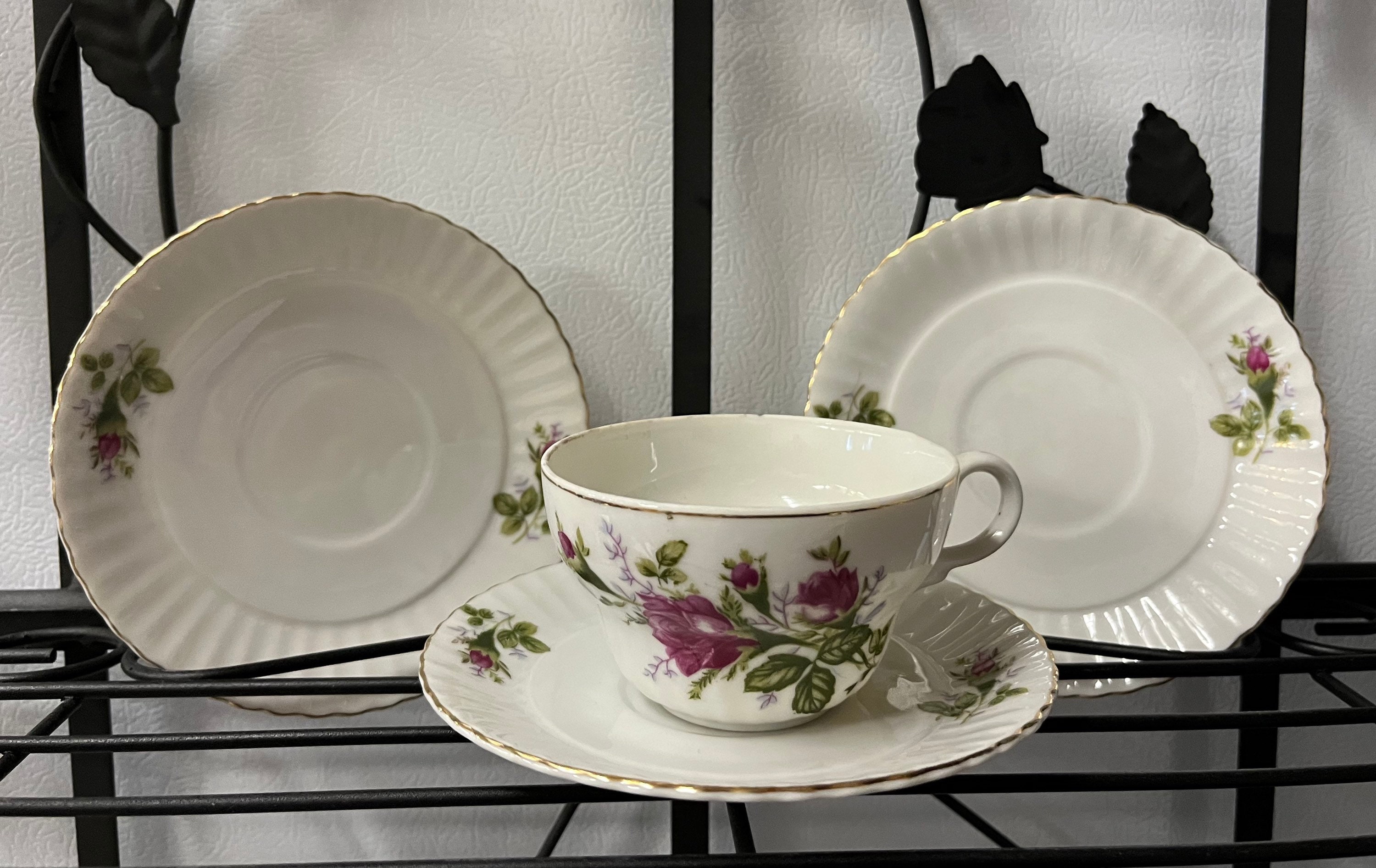 Vintage Six (6) Bone China or Porcelain Cups & Saucers With Gold