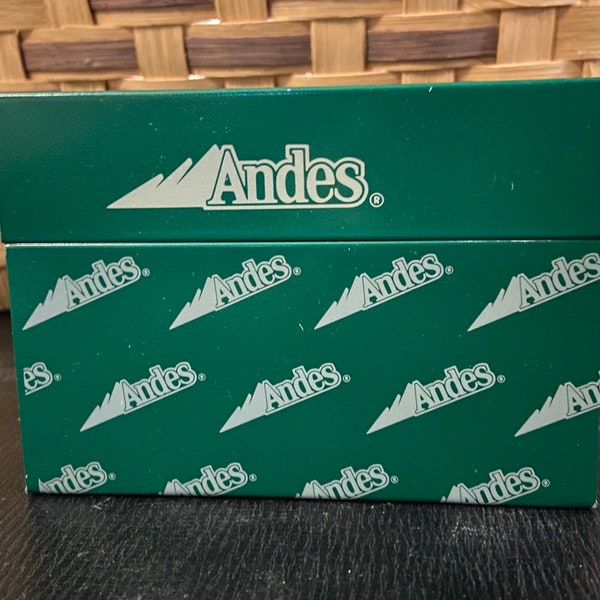 Vintage Andes Candy Hinged Recipe Box - 20 Blank Recipe Cards & 5 Andes Recipes on Cards