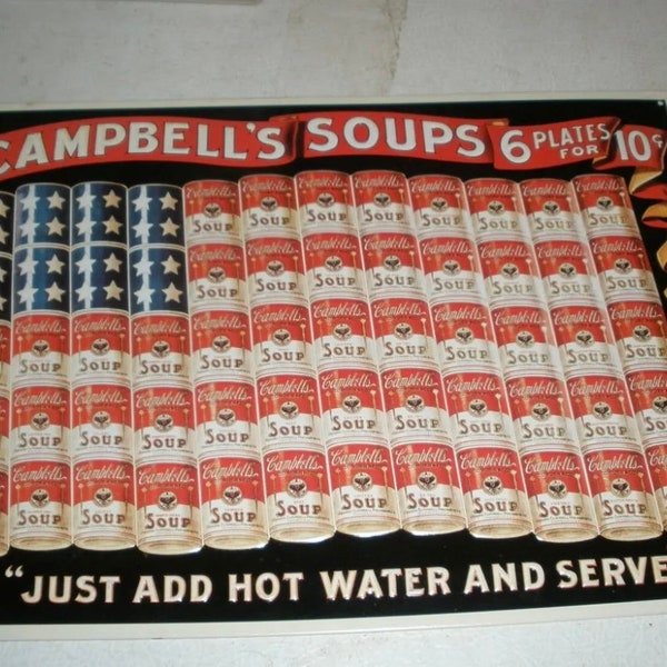 Vintage Campbells Soup Metal Sign Campbells Soup 6 Plates For 10 Cents