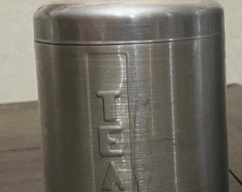 Vintage Collectible Tea Spun Aluminum Mid Century Modern Canister Made in Italy