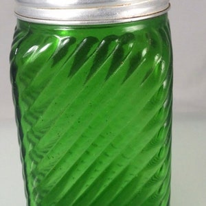 Vintage Collectible Indiana Glass Emerald Green Spice Skaker - Diagonal Ribbed Pattern