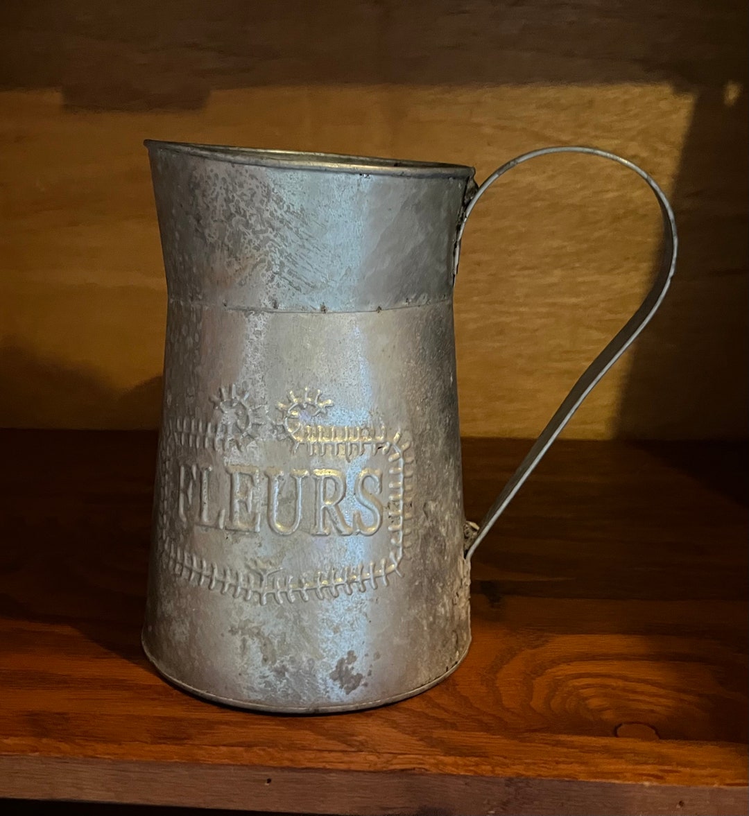 Vintage Rustic Metal Handled Pitcher or Great Rustic Vase Etsy