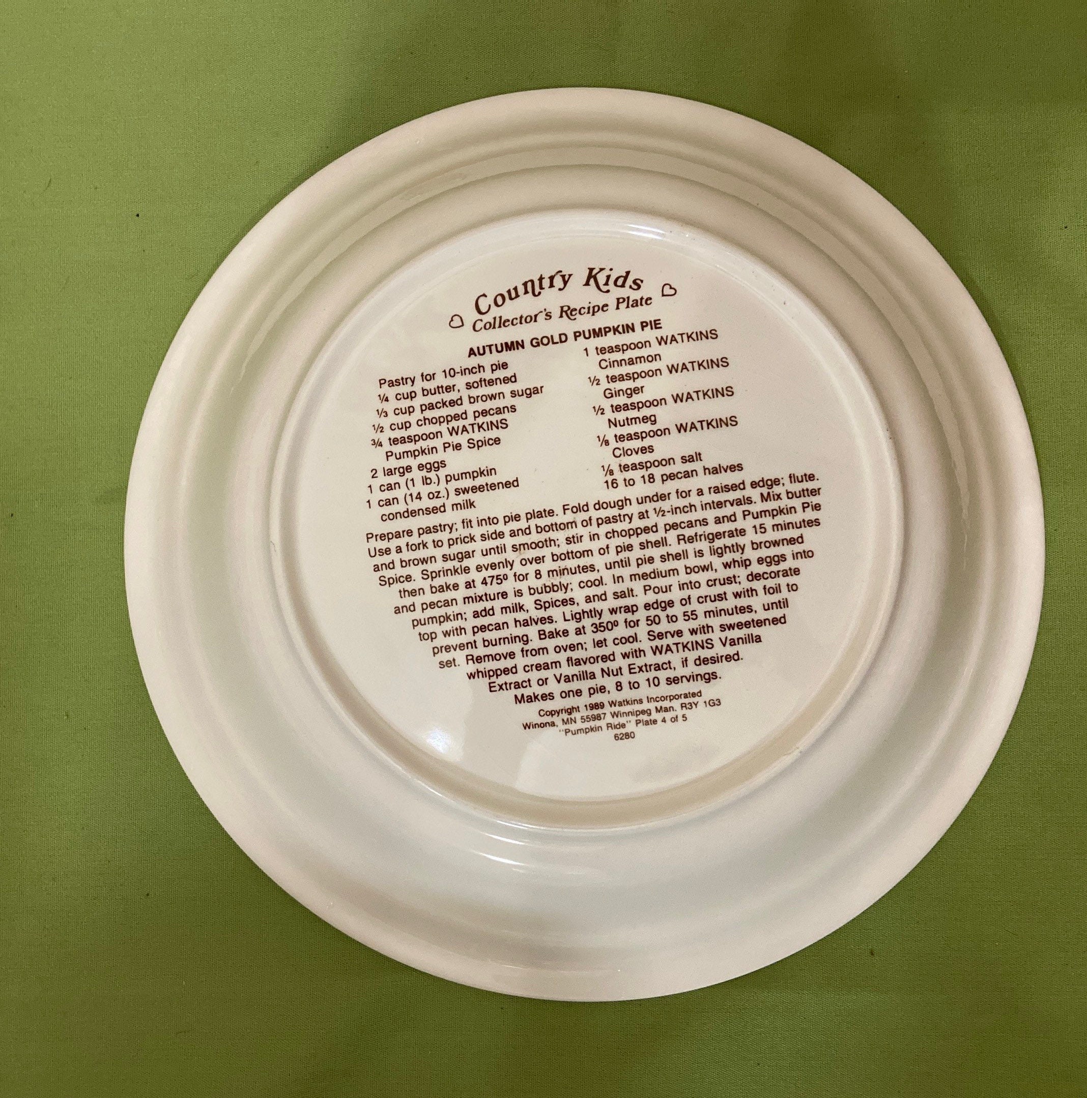 Vintage Watkins Country Kids Recipe Pie Plate Collector Etsy