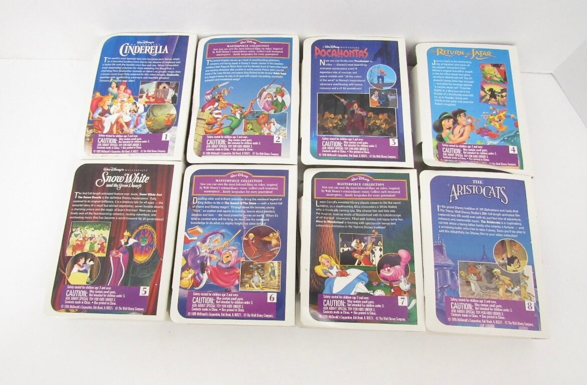 ウォルトディズニービデオコレクション９個セット　マクドナルド １９９５年 1995 McDonalds Walt Disney Masterpiece Collection Happy Meal