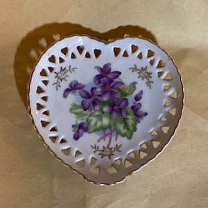 Vintage Heart Shaped Plate for Decoration Hand Painted in Japan