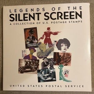 Carnet postal vintage de collection Legends if the Silent Screen avec étui - Feuille de 20 timbres MNH