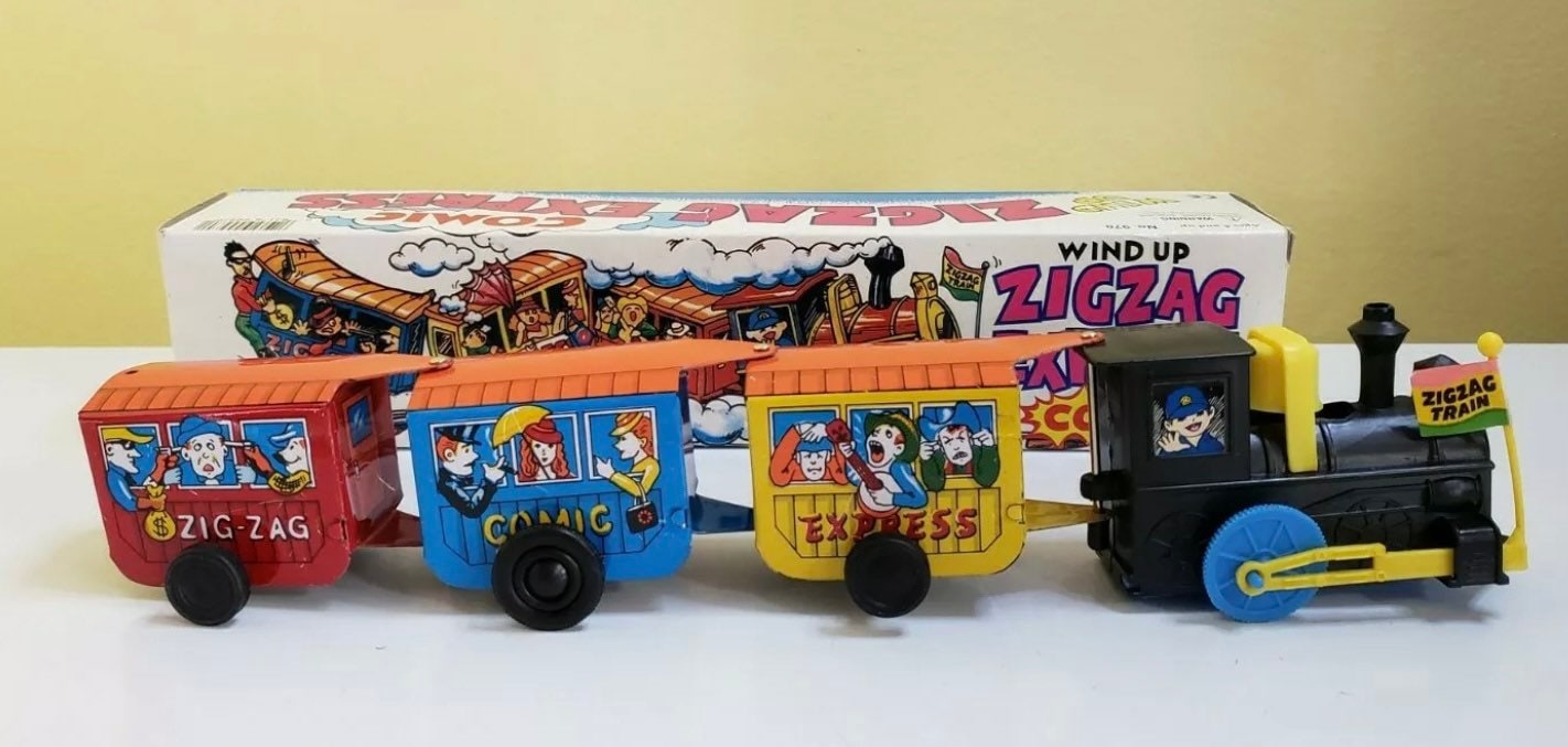 Vintage Wind up Zig-zag Western Comic Express Tin Toy Train