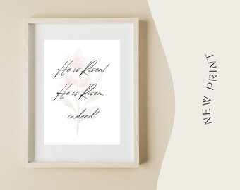 Dos diseños florales y lisos: Él ha resucitado, himno de Pascua, arte imprimible (DESCARGA DIGITAL)