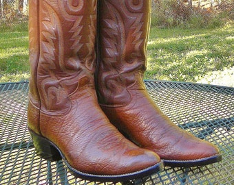 Vintage Justin USA All Leather Western 12" tall Boots Brown Bullhide Feet New 1/2 Soles Men 8D