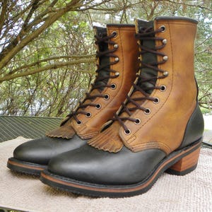Vintage Men\'s Black Kiltie Packers Western Leather Boots Size 10D Mens Vintage Old West Black Leather Cowboy Boots 10 D Very  main image 3