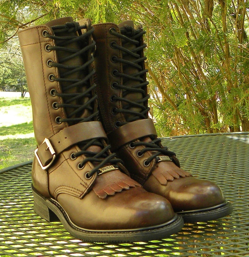 Vintage Double H Leather Lace Up combat BootsRugged Brown western Buckle Kilties Riding/traveling Womens 7 image 1