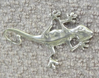 Vintage 925 Wavey GECKO Lizard PENDANT--Southwestern 2" Sterling Silver- minimalist