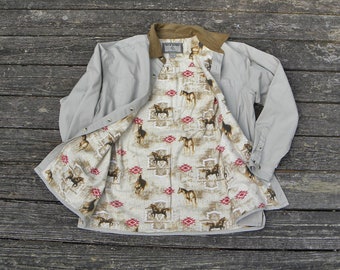 Bit & Bridle BARN COAT Sporting Cotton Twill Jacket- Horsey Lining -Mens L Chest 55"--Vintage