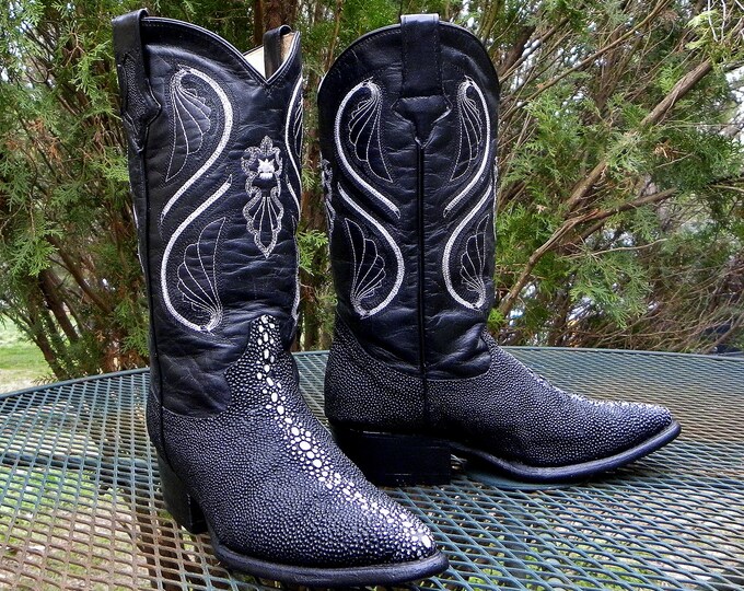 Vintage Mexico Black Stingray Leather Western Bootsjoe Boots by ARLES