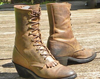 VINTAGE CHIPPEWA USA Leather Packer Western Boots -2 Color  display picture 2