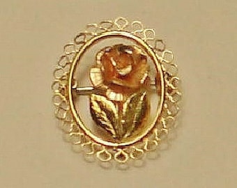 KREMENTZ Rose Pin-Brooch 14kt Tri-color Gold Overlay-COOL vintage hat pin