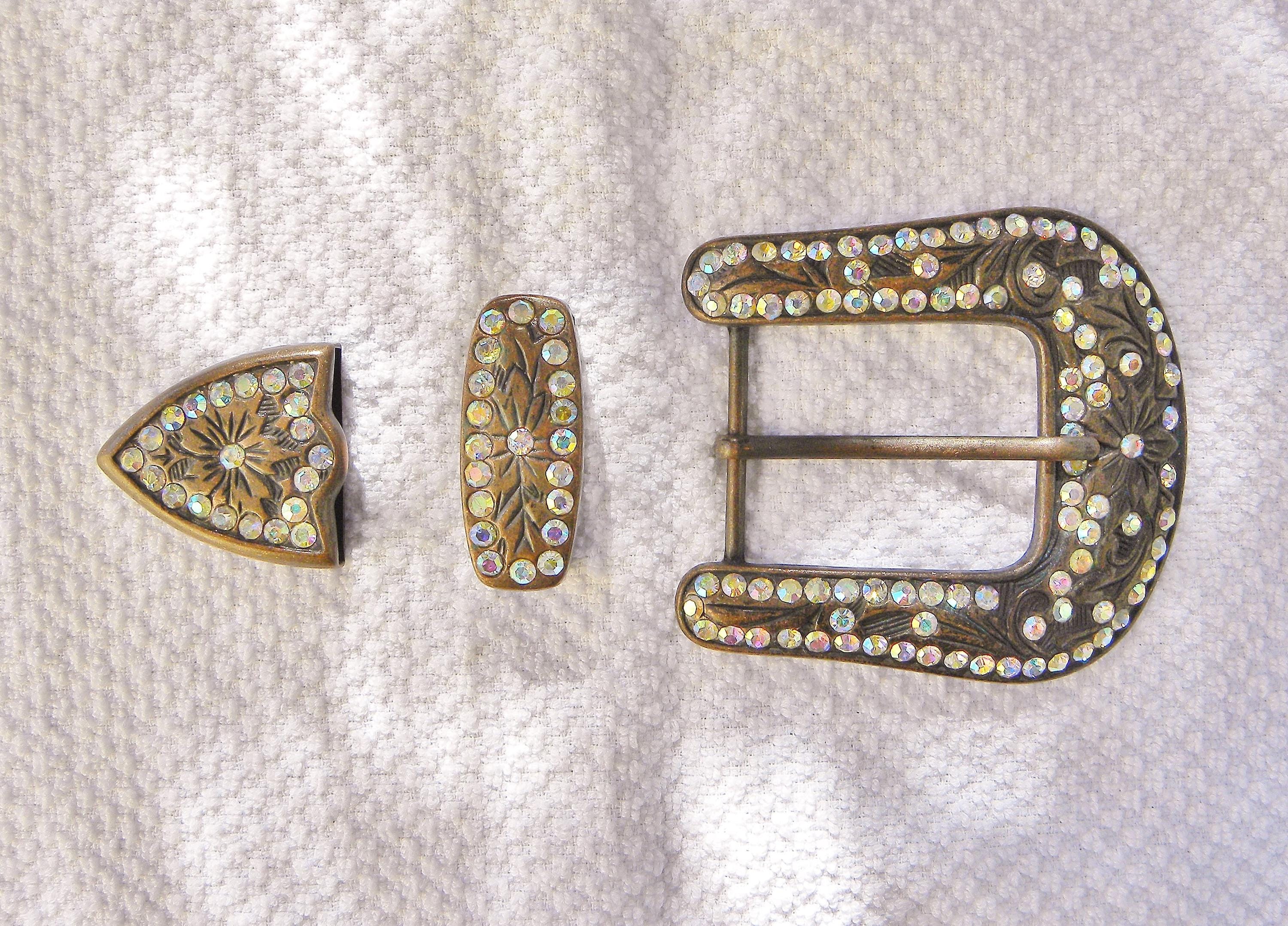 Vintage 1970s Retro Handmade Copper Brass Silver Belt Buckle and Gold Lame Belt Vintage 70s Tooled Leather Belt With Brass Eagle Buckle  main image 3