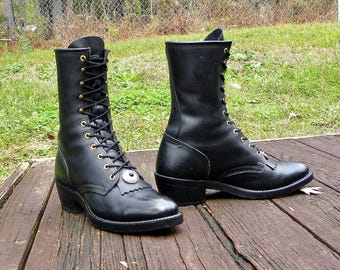 Vintage Abilene USA Leather PACKER Boots Western Lace up  display picture 2