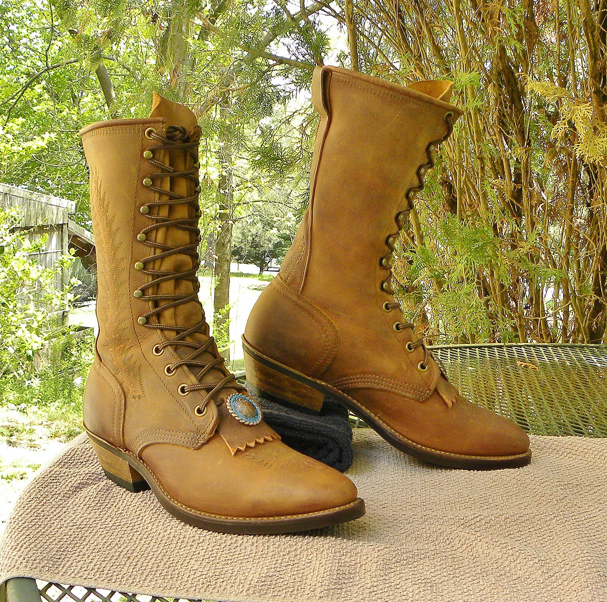 Handcrafted Mexican Leather Packer Boots Mens 8 Womens 10 Vintage Chippewa Leather Roper Cowboy Packer Boots Men 8 EE  main image 4