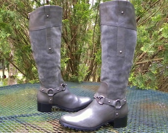 Etienne Aigner Suede Leather Boots- 6" GRAY Western HORSEBIT Boots Calf gussets-Women 6.5M